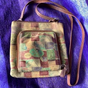Vintage genuine leather Fossil postcard crossbody